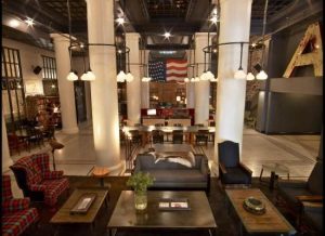The clubby and inviting lobby of The Ace Hotel is a destination not just for guests but also for New York's tony adventurers. 